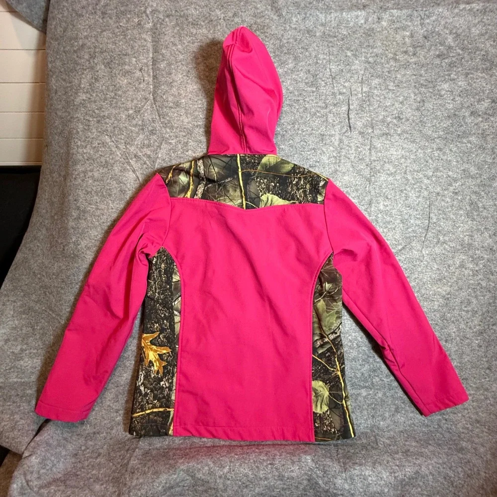 WFS Burly Girl Women Pink Camo‎ Softshell Hooded Hunting Jacket Large